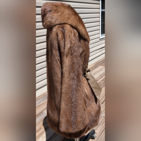 Vintage genuine mink fur jacket Shillitos fur Salon leather belt 50-60s coat - Picture 5 of 17
